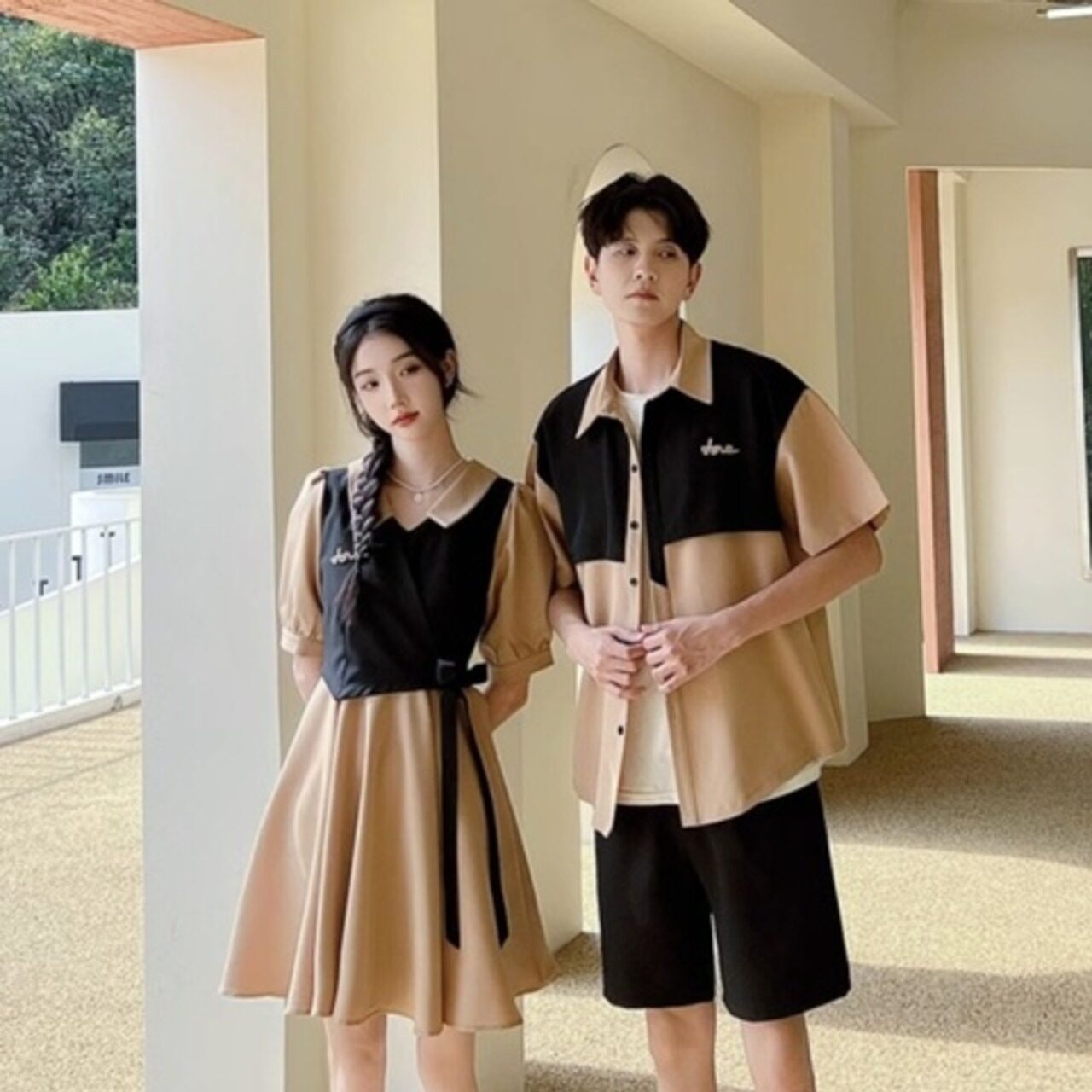 ペアルック ニッチデザイン 半袖シャツ&ワンスカート トレンドスーツ