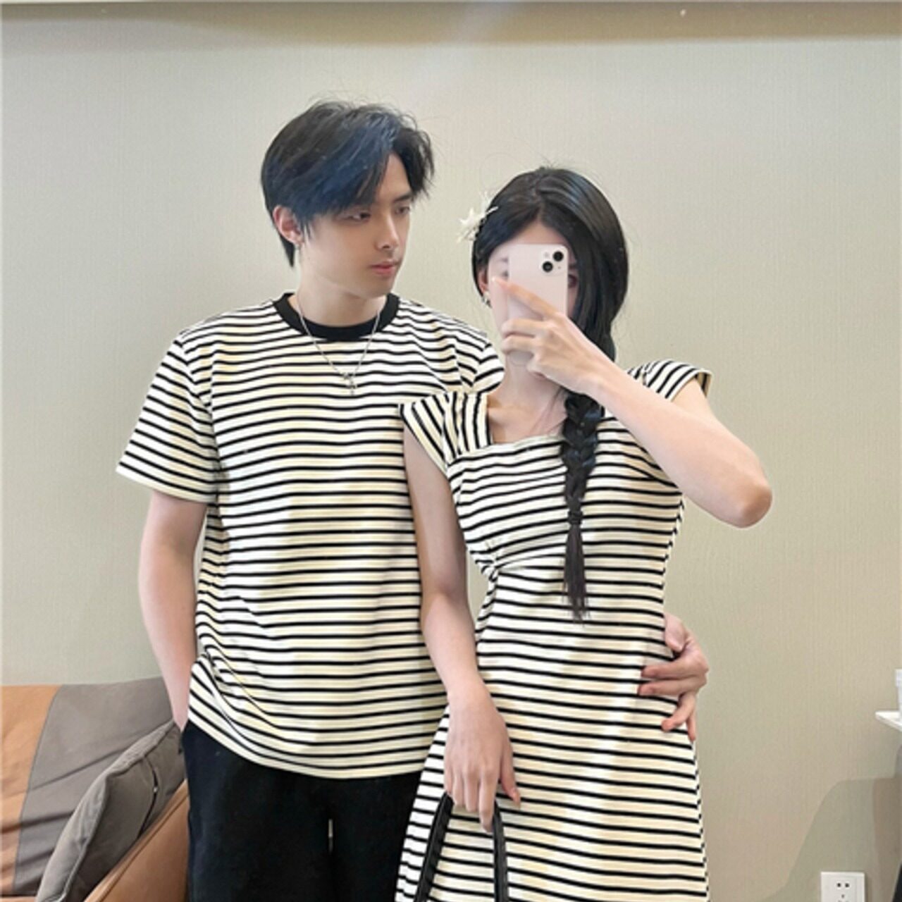 ペアルック ニッチデザイン 韓国風T＋フランス風ワンピース