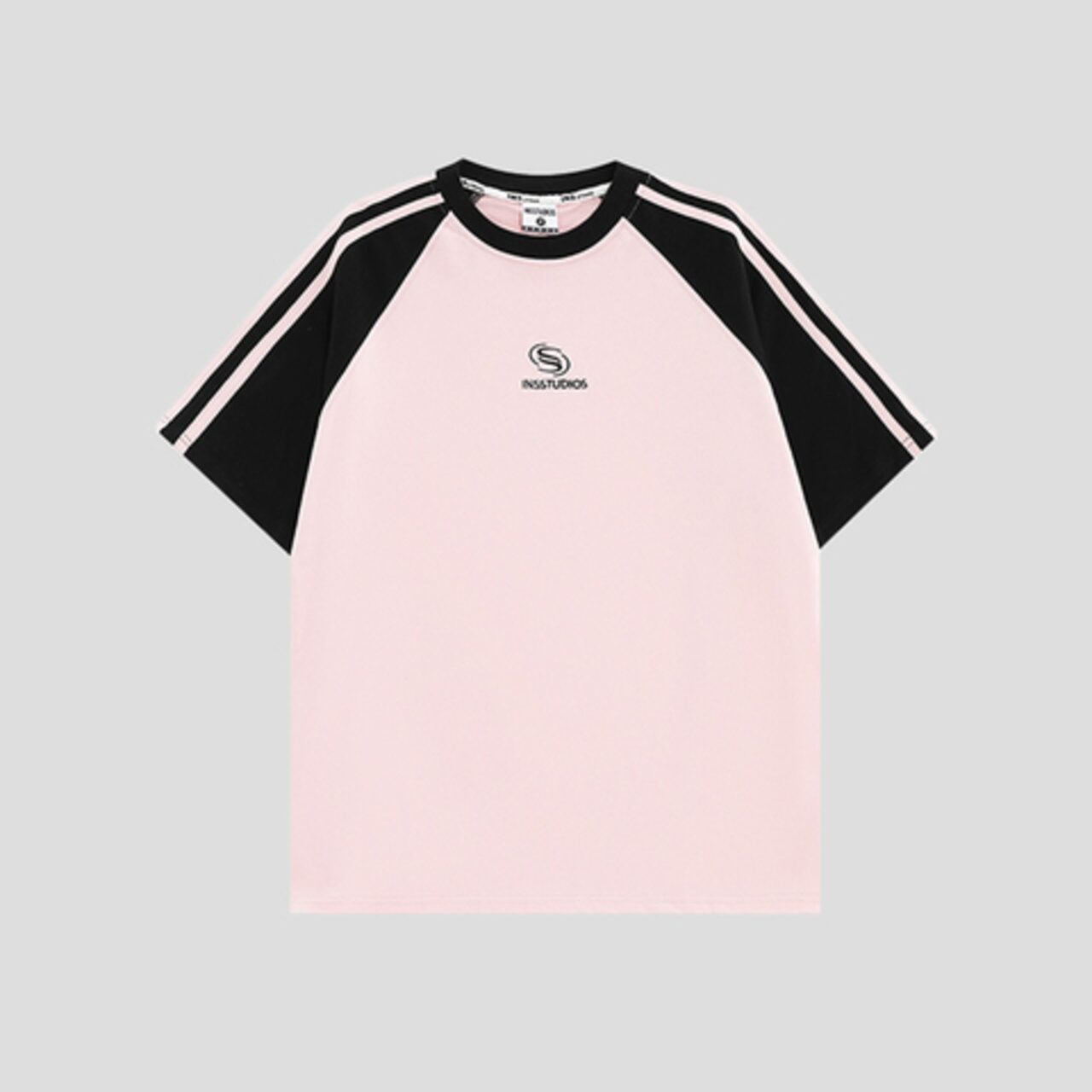 INSstudios レトロ配色ラグランボーダー 短丈カップルTシャツ