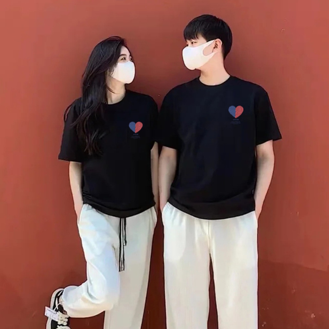 roora シンプルデザイン カップル用コットンTシャツ（半袖）