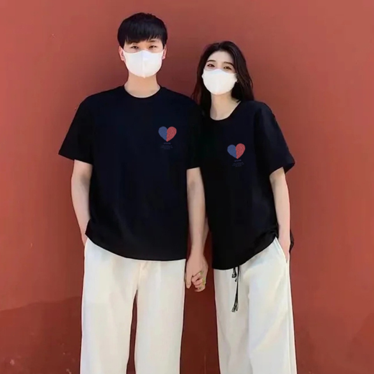 roora シンプルデザイン カップル用コットンTシャツ（半袖）