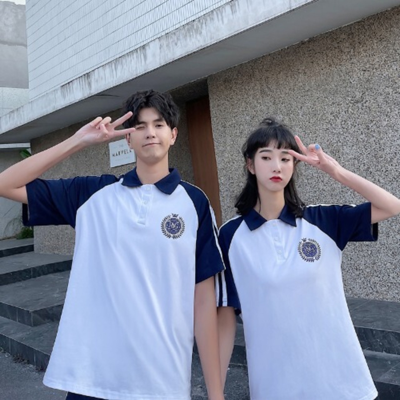 学生風 カジュアルポロシャツ＆パンツ（シミラールック）
