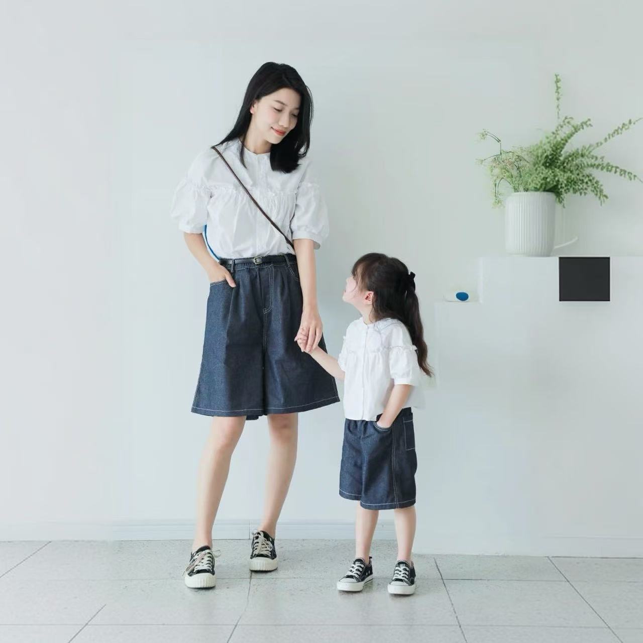 親子ペアルック やわらか純綿 ナチュラル 母娘セットアップ