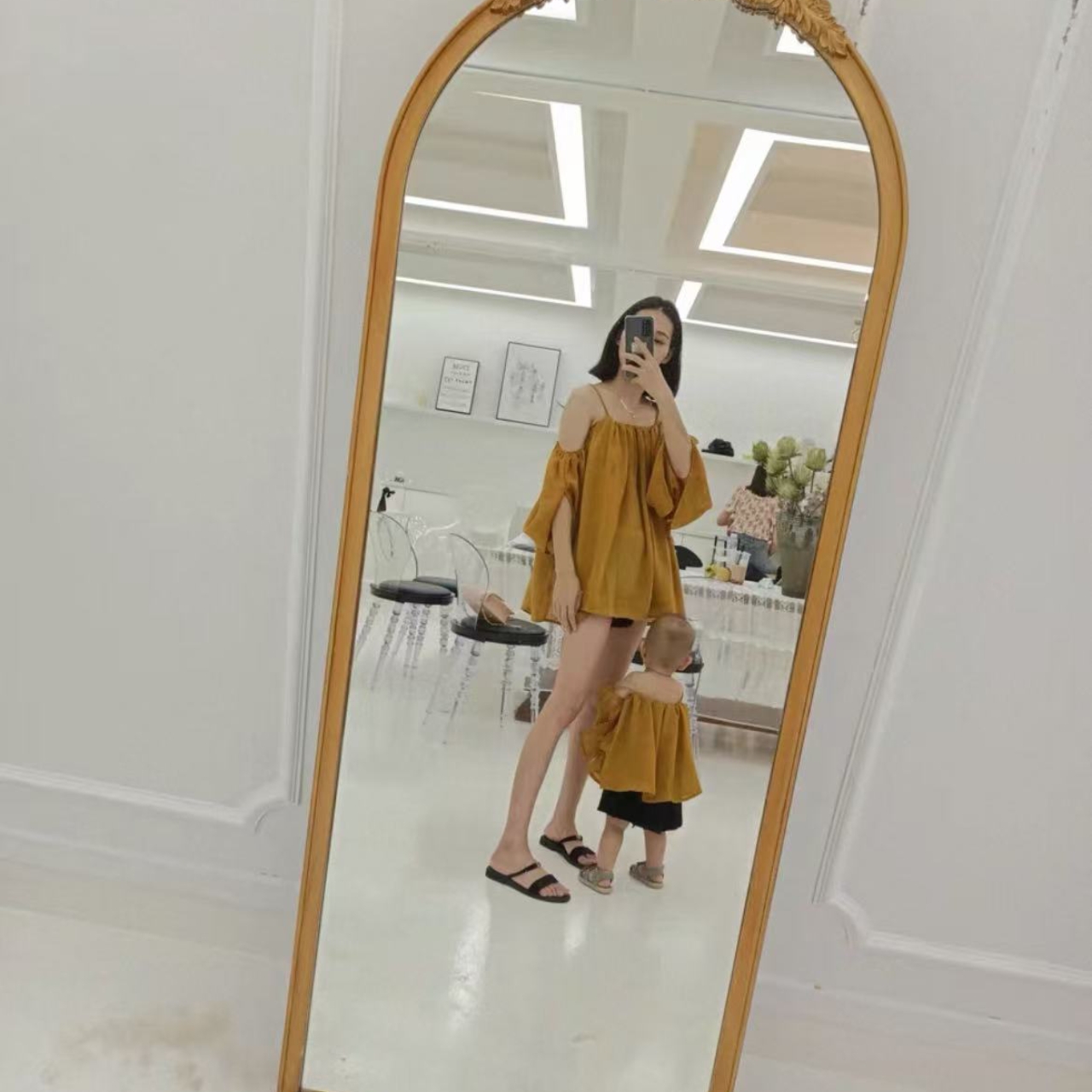 親子ペアルック 爽やかリゾート ワンショルダー 母娘ブラウス