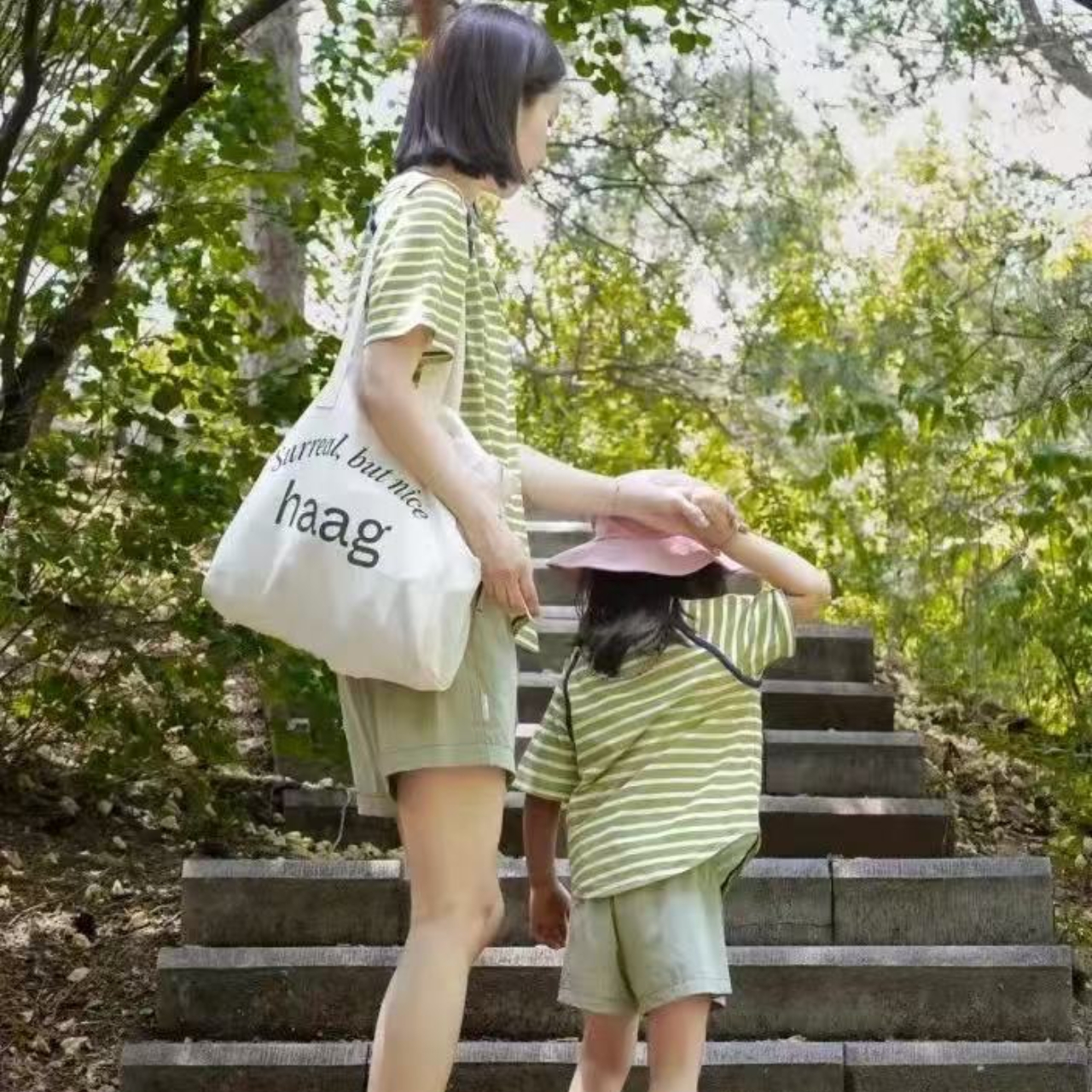 親子ペアルック 爽やかストライプ Tシャツ