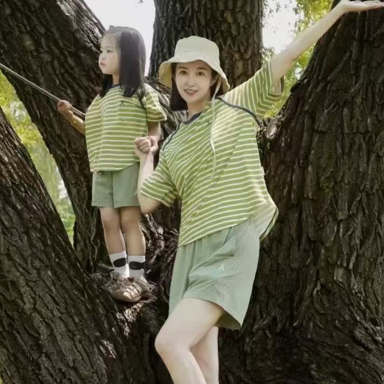 親子ペアルック 爽やかストライプ Tシャツ