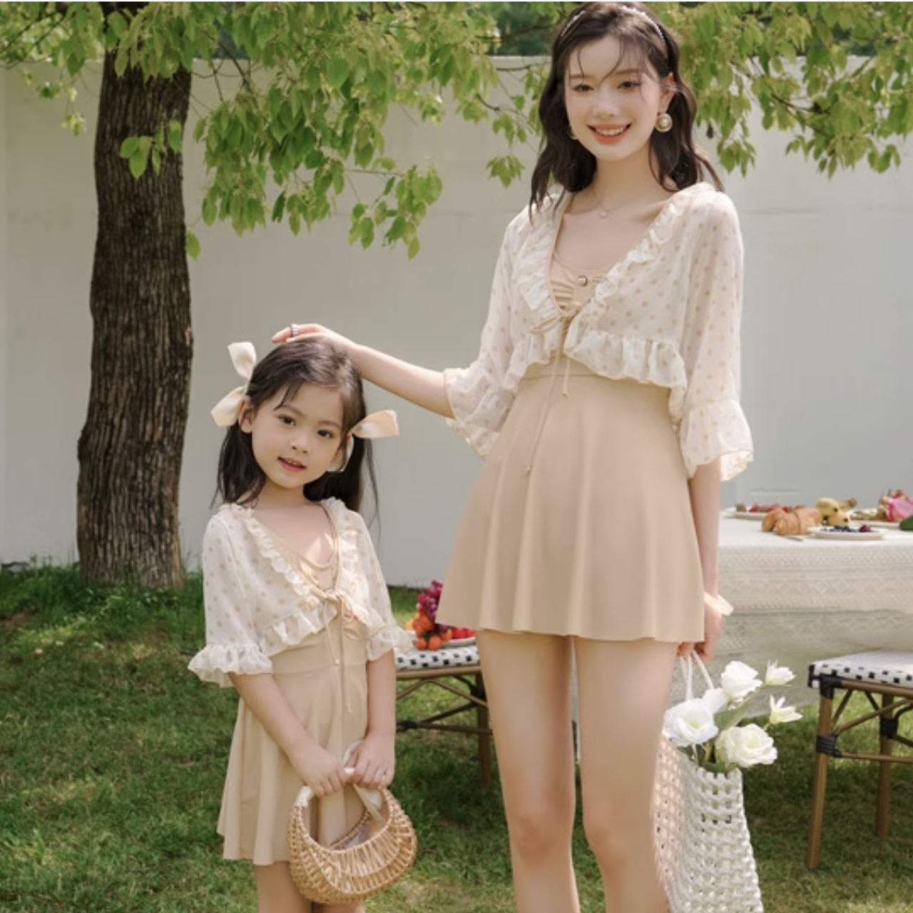 親子ペアルック 愛らしいスカート ツーピース 母娘水着