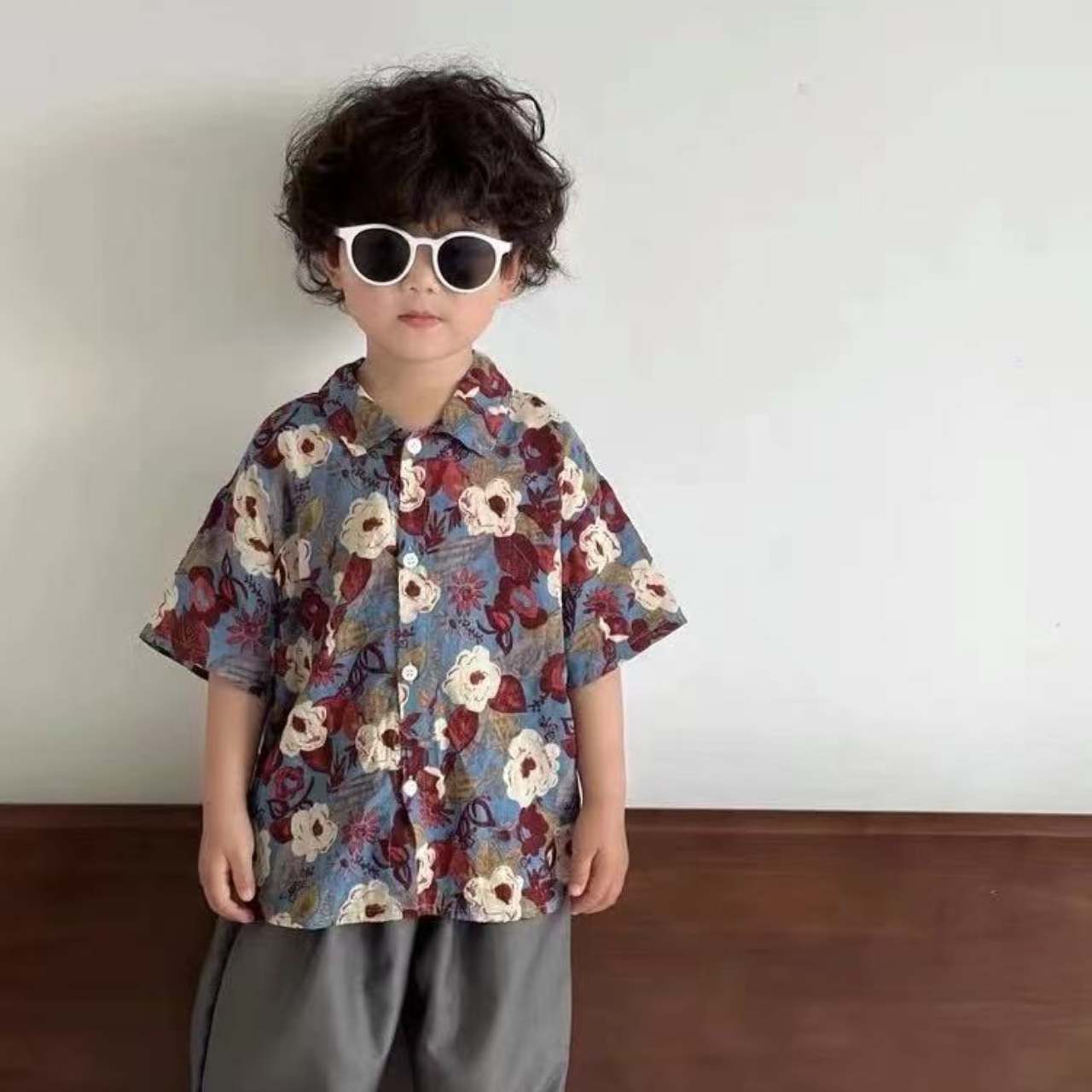 親子ペアルック レトロな花柄 おしゃれ ファミリーシャツ
