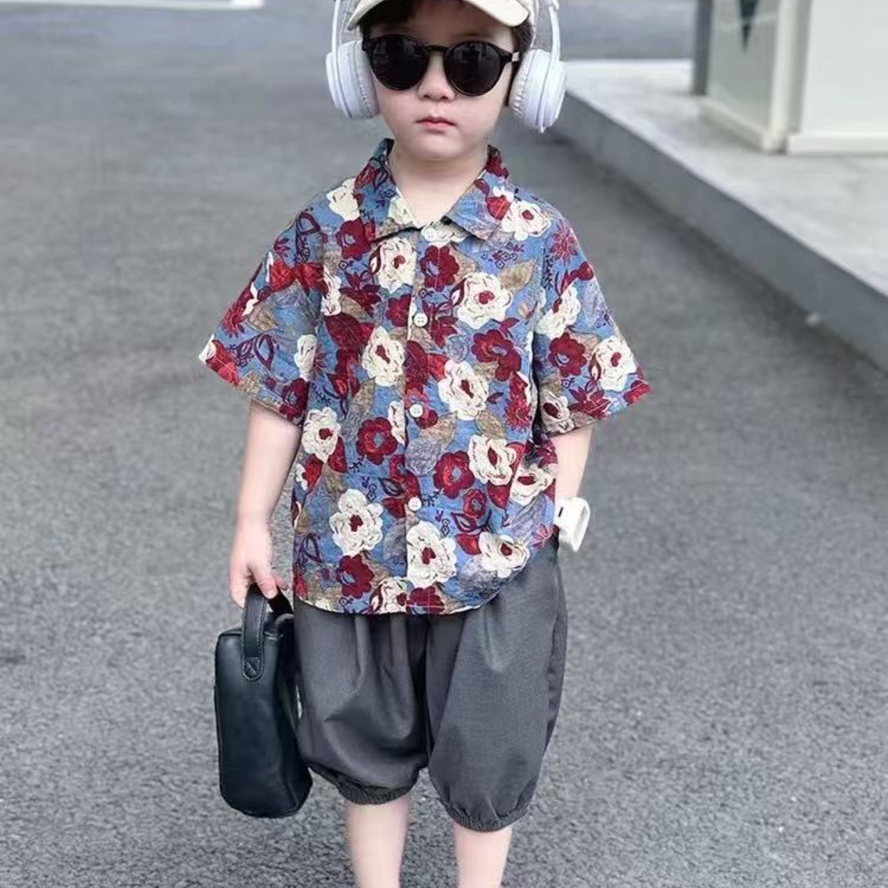 親子ペアルック レトロな花柄 おしゃれ ファミリーシャツ