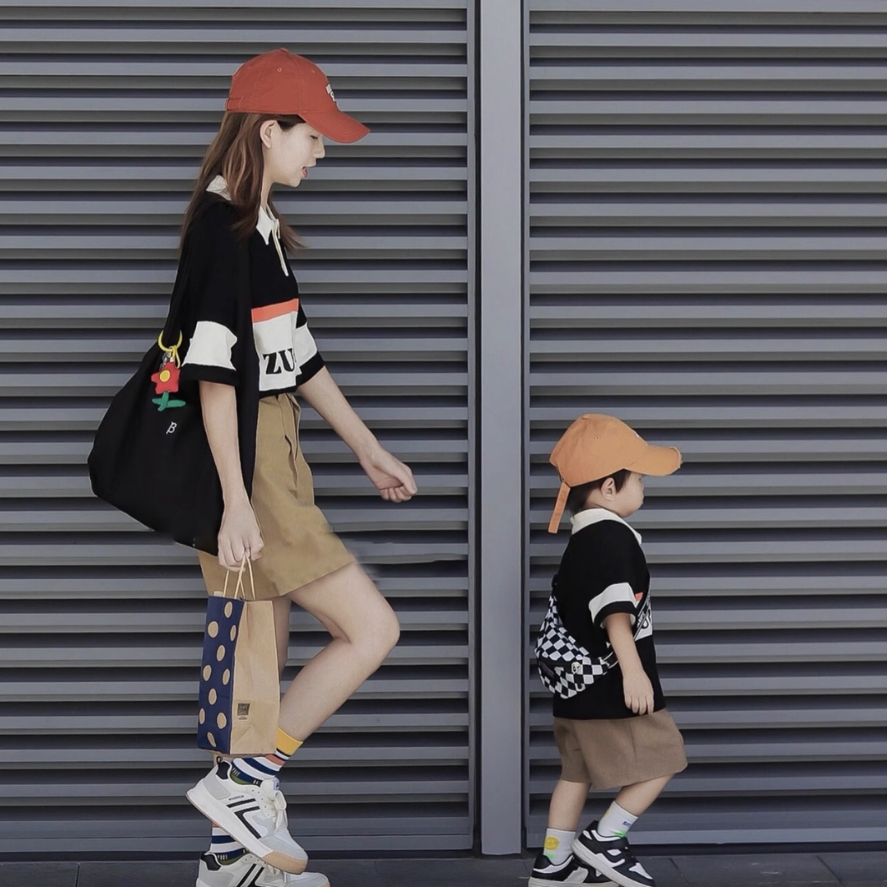 親子ペアルック 洗練シック エレガント 母娘ポロシャツ