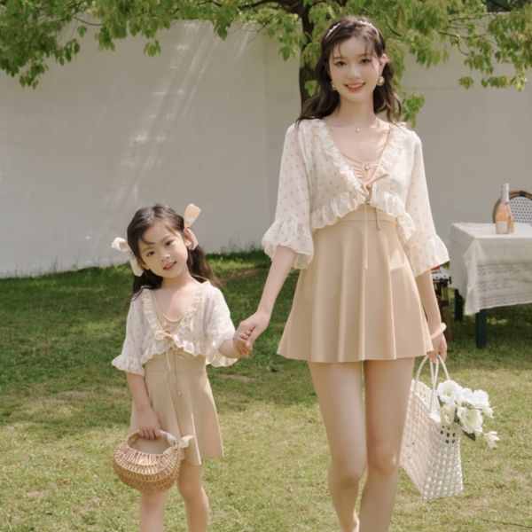 親子ペアルック 愛らしいスカート ツーピース 母娘水着