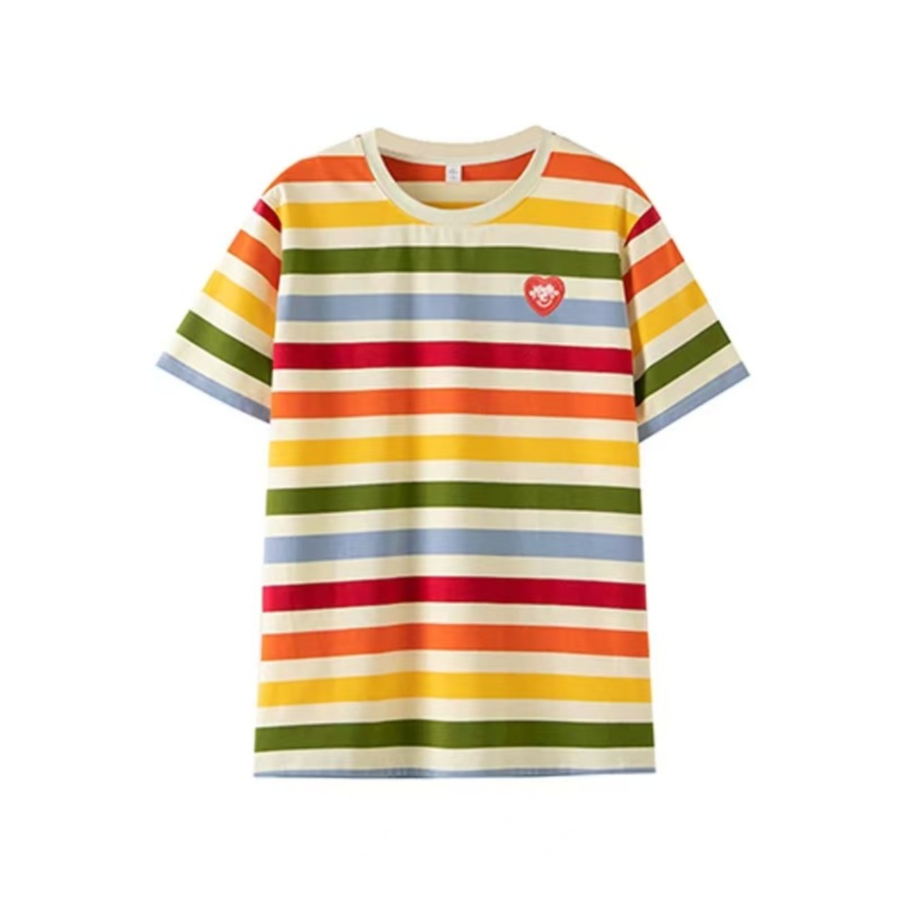 親子ペアルック カラフルボーダーTシャツ（胸ハートワンポイント）