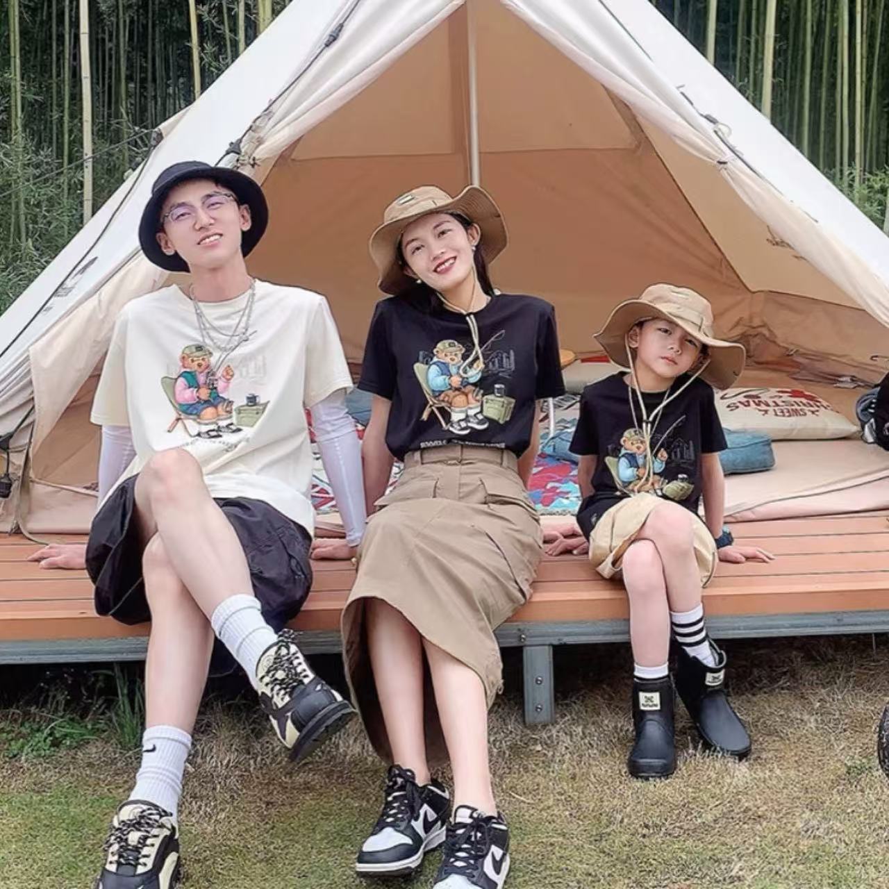 親子ペアルック アウトドアベアーTシャツ