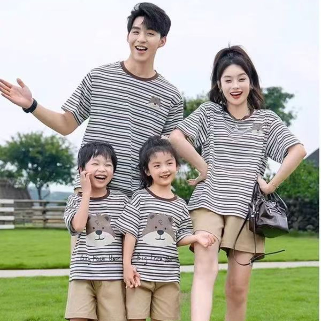 親子ペアルック ボーダーベアーTシャツ