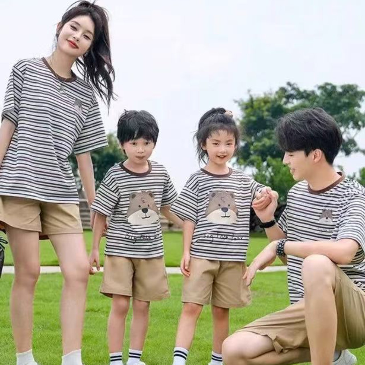 親子ペアルック ボーダーベアーTシャツ