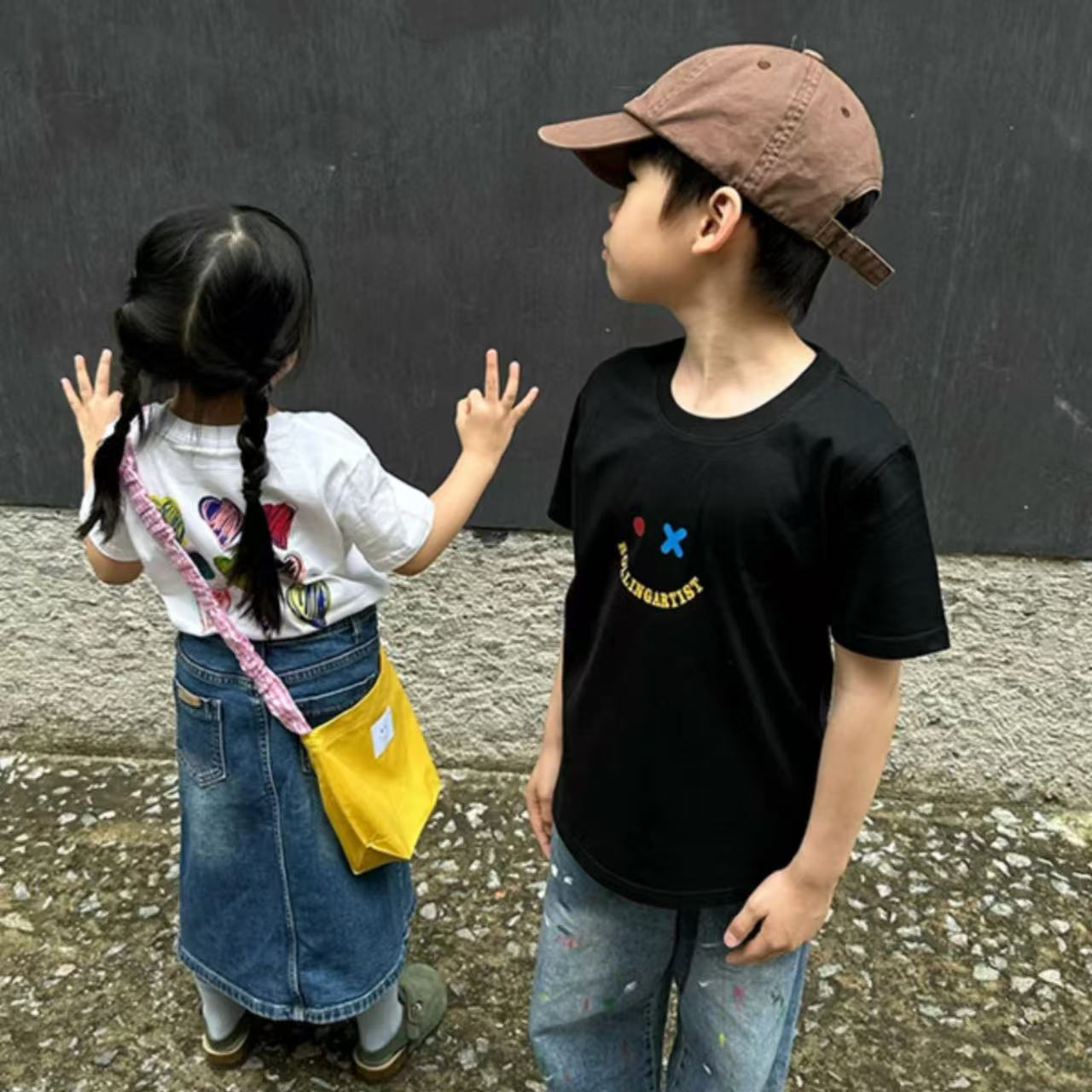 親子ペアルック バックハートTシャツ