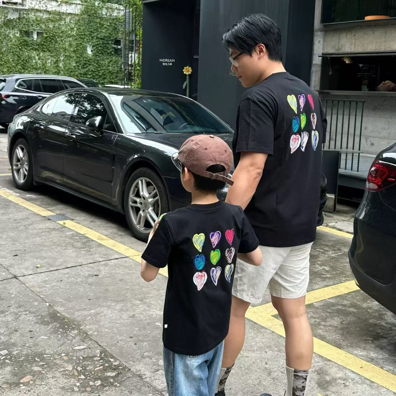 親子ペアルック バックハートTシャツ