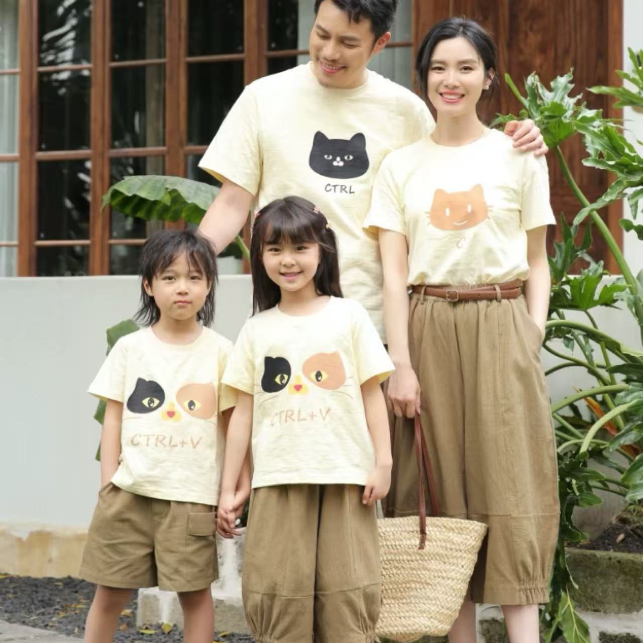 親子ペアルック のんびりネコTシャツ
