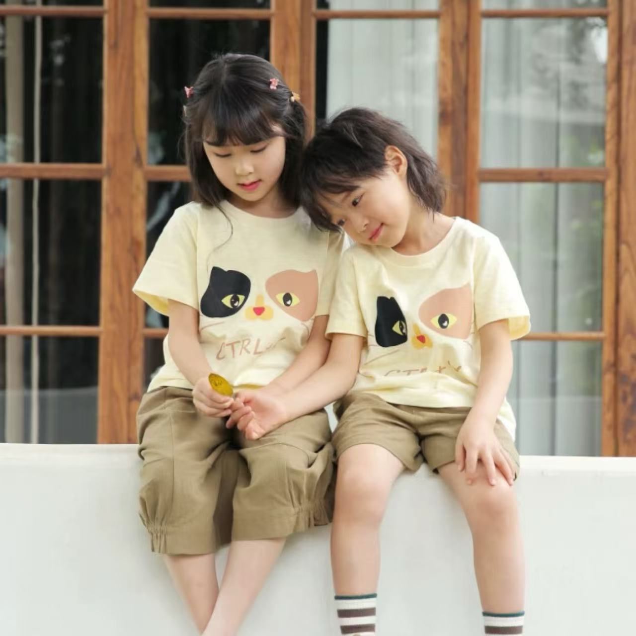 親子ペアルック のんびりネコTシャツ