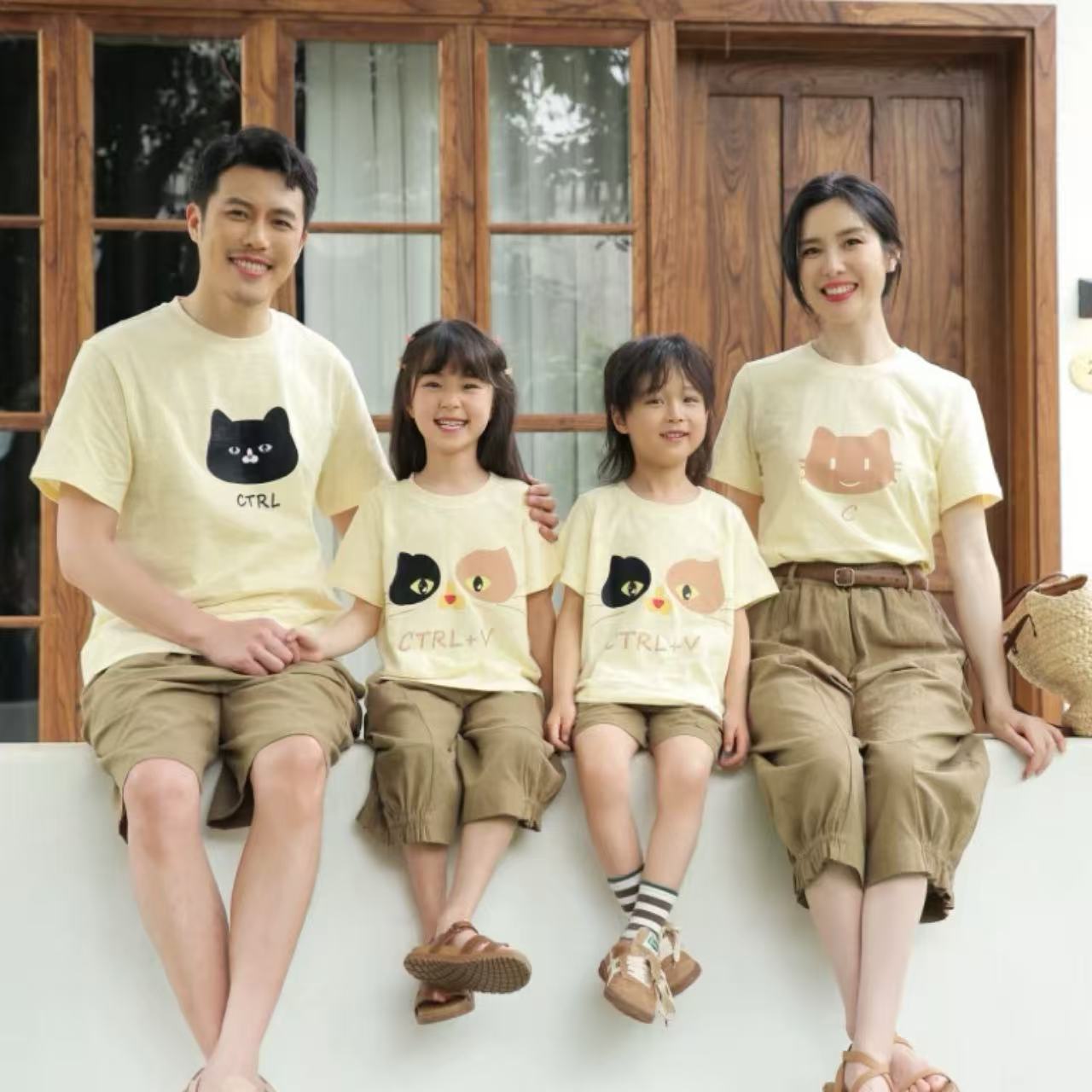 親子ペアルック のんびりネコTシャツ