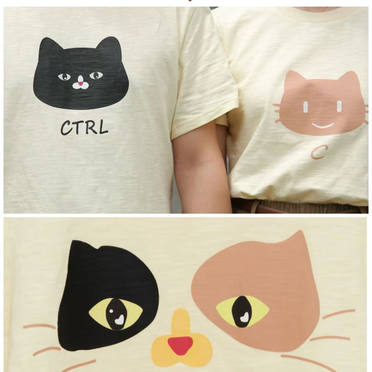 親子ペアルック のんびりネコTシャツ