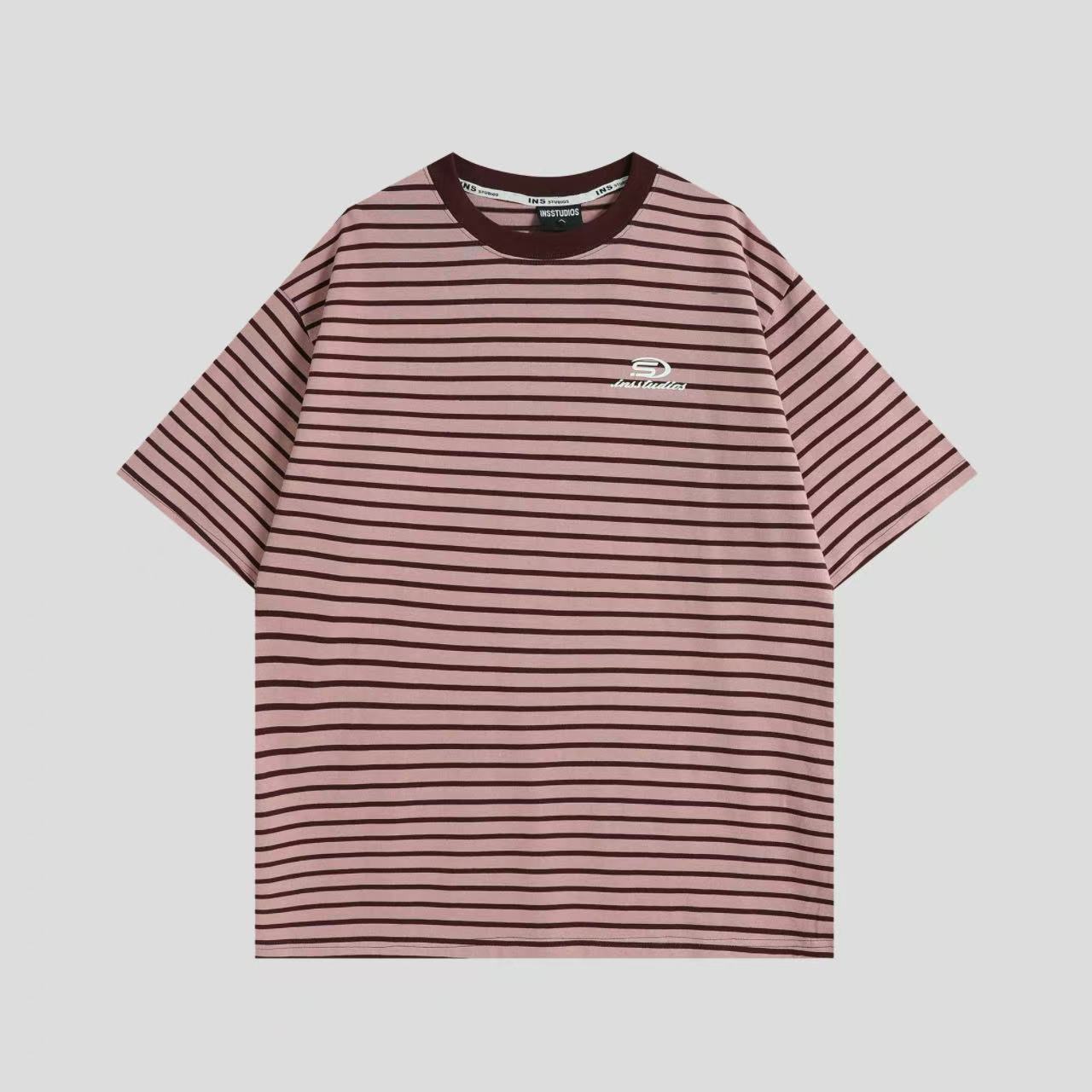 ペアルック 【INSstudios】 ロゴ入り ボーダー 半袖Tシャツ