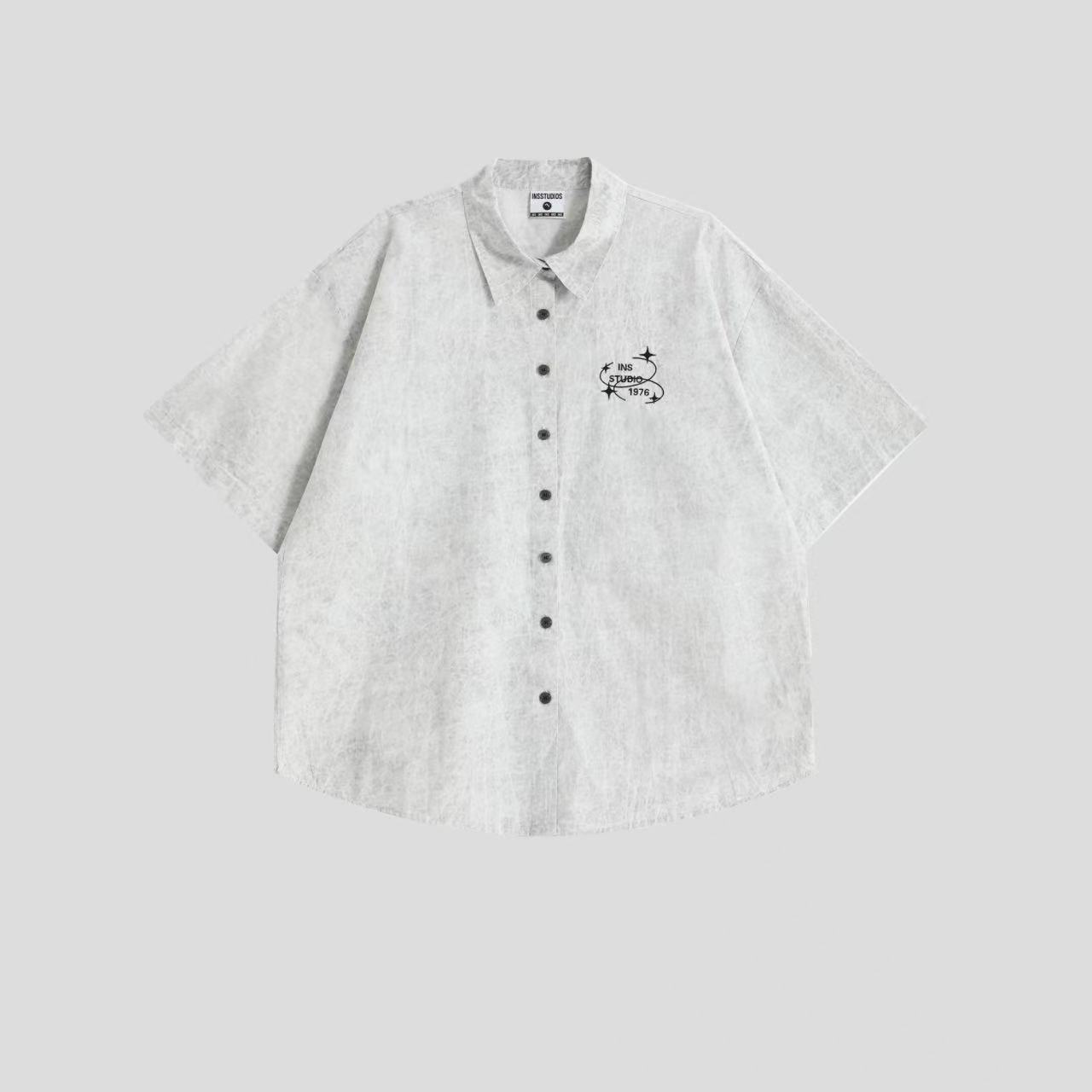 ペアルック 【INSstudios】 星型ロゴ入り ウォッシュド加工 半袖シャツ