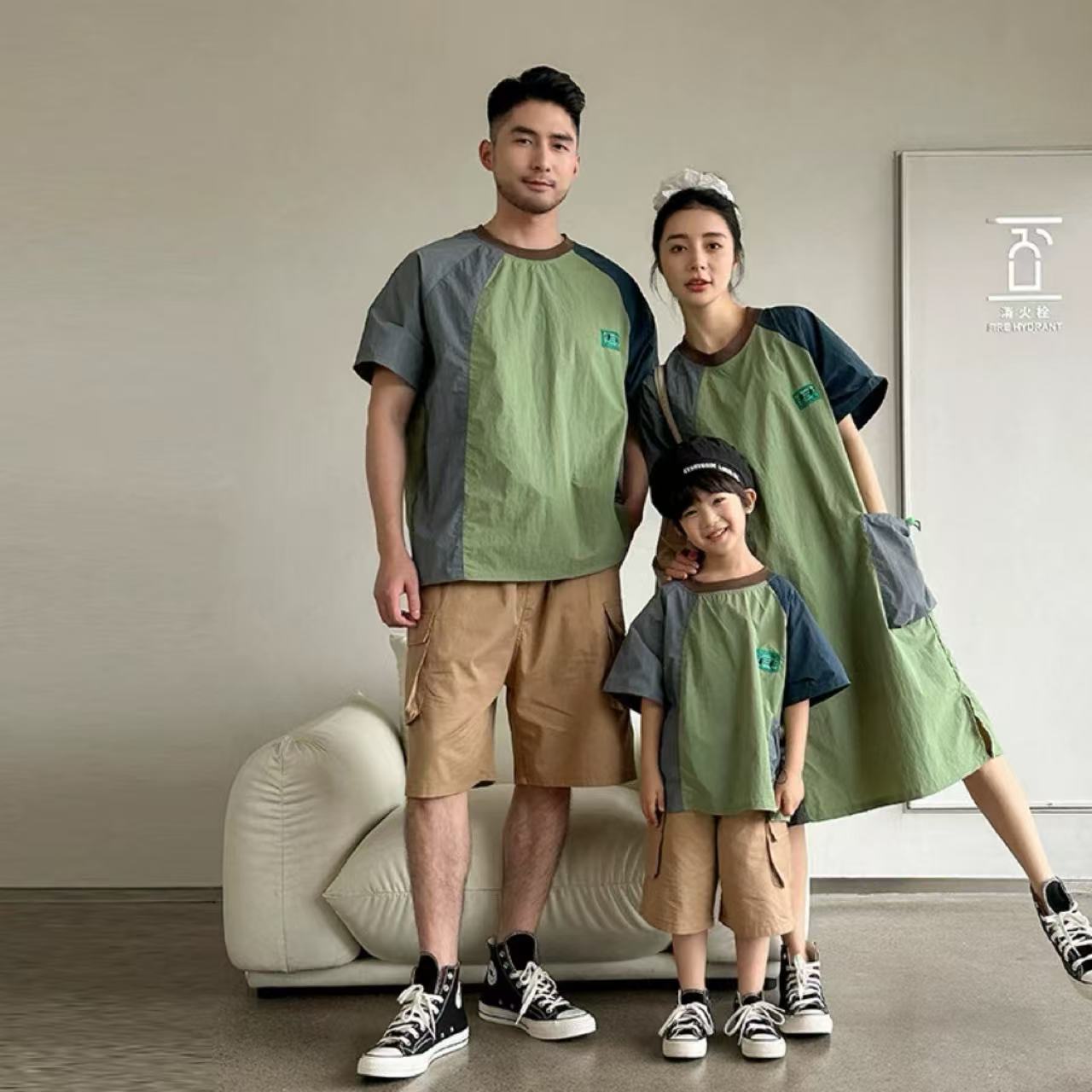 親子ペアルック 配色Tシャツ＆リンクワンピース