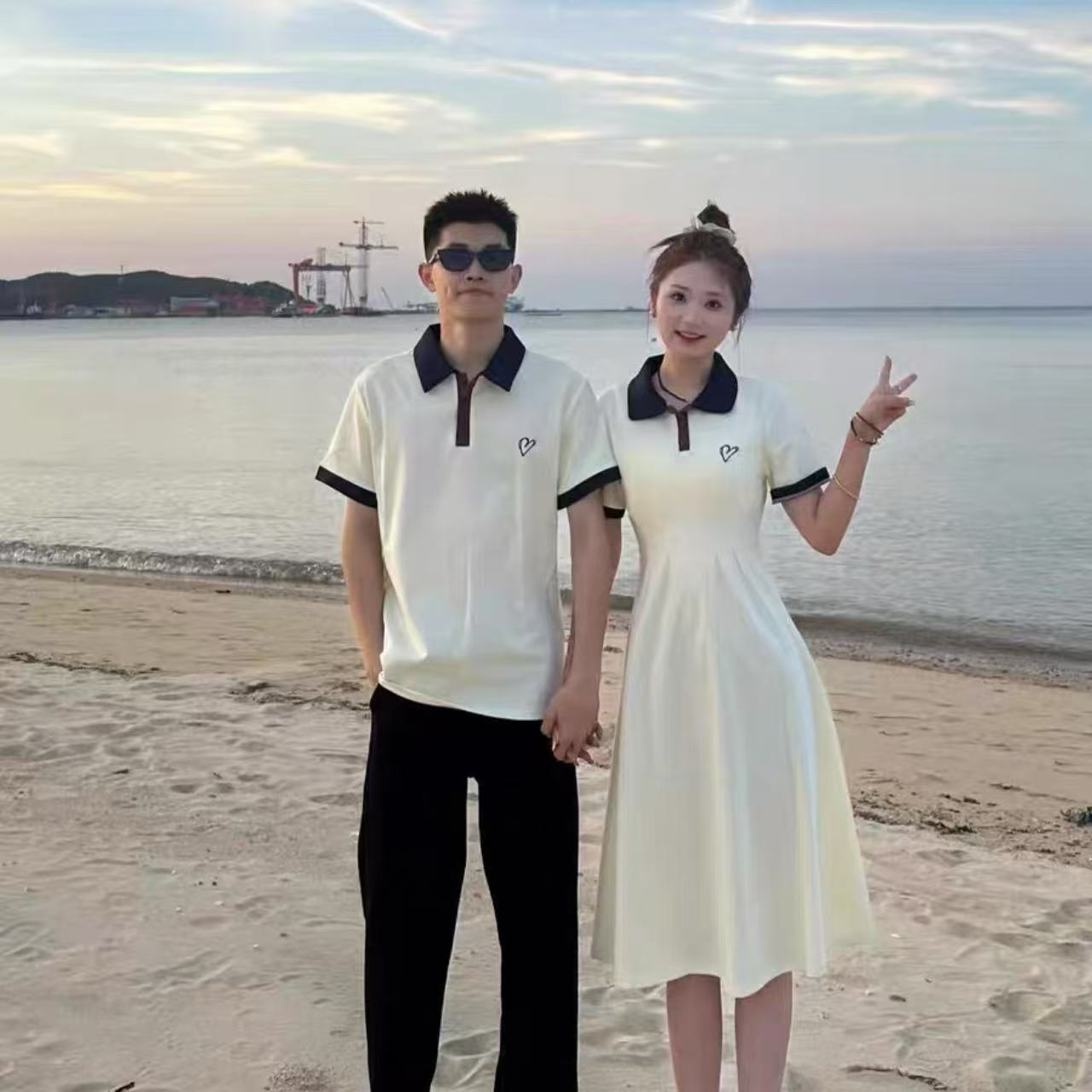 親子ペアルック ハートリンク 胸元ロゴが可愛いポロ＆ワンピース