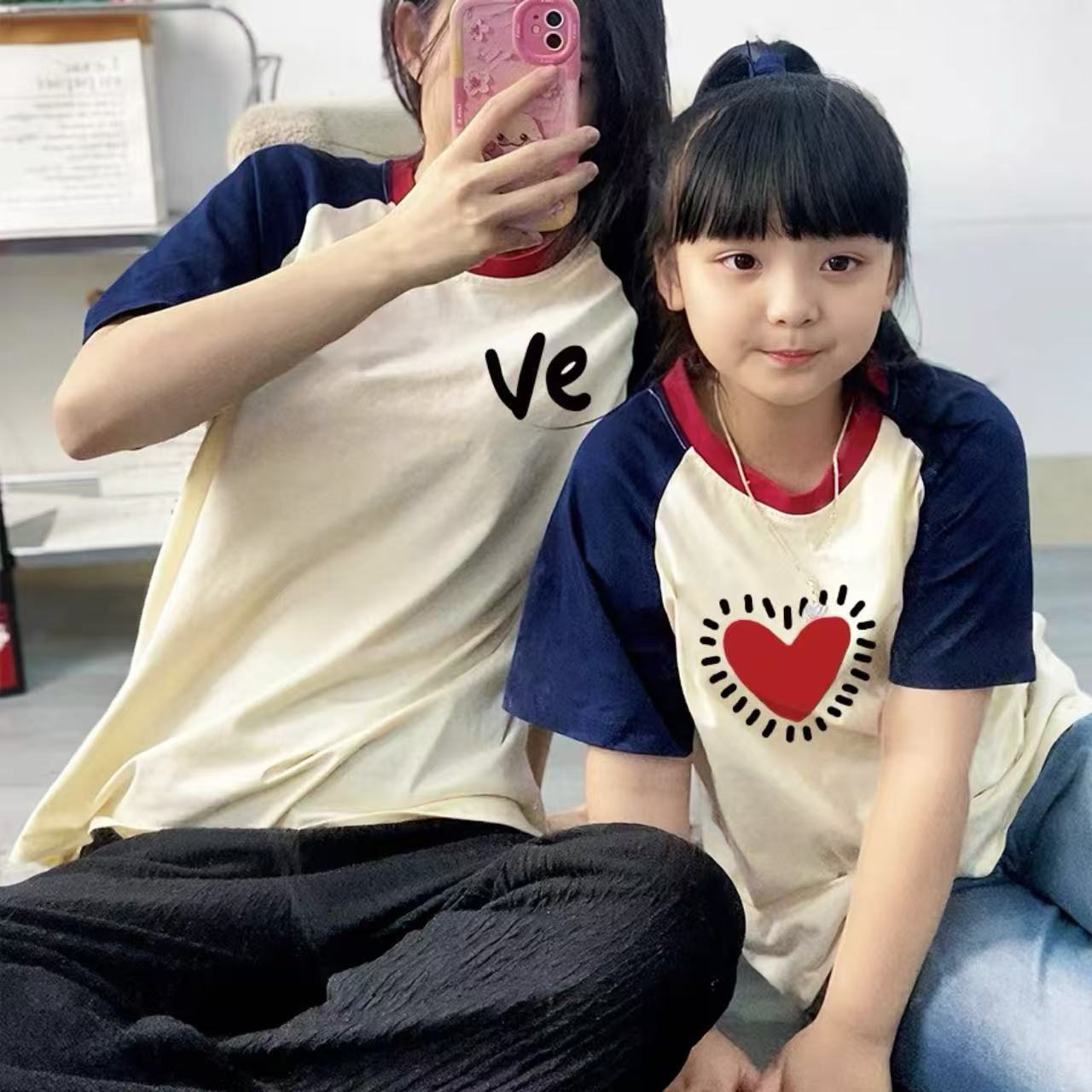 親子ペアルック LOVE＆Heart ファミリーリンクTシャツ