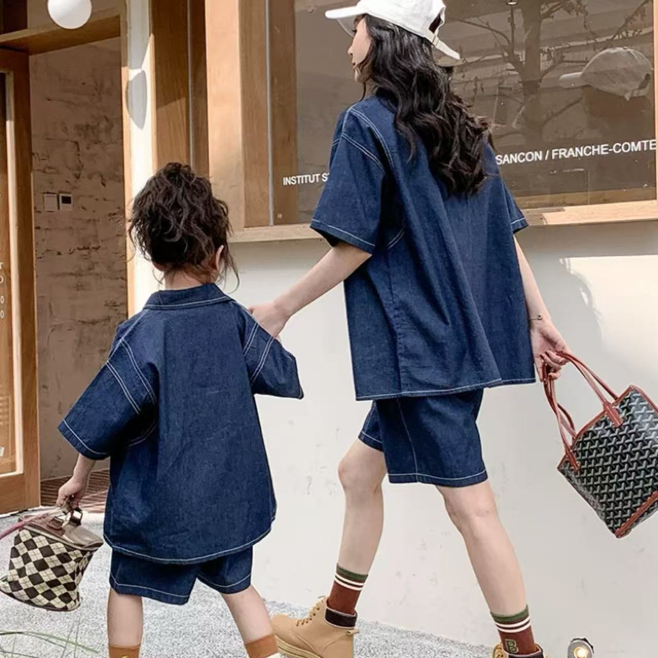 親子ペアルック 薄手デニムシャツ＆ショートパンツ リンクコーデセット
