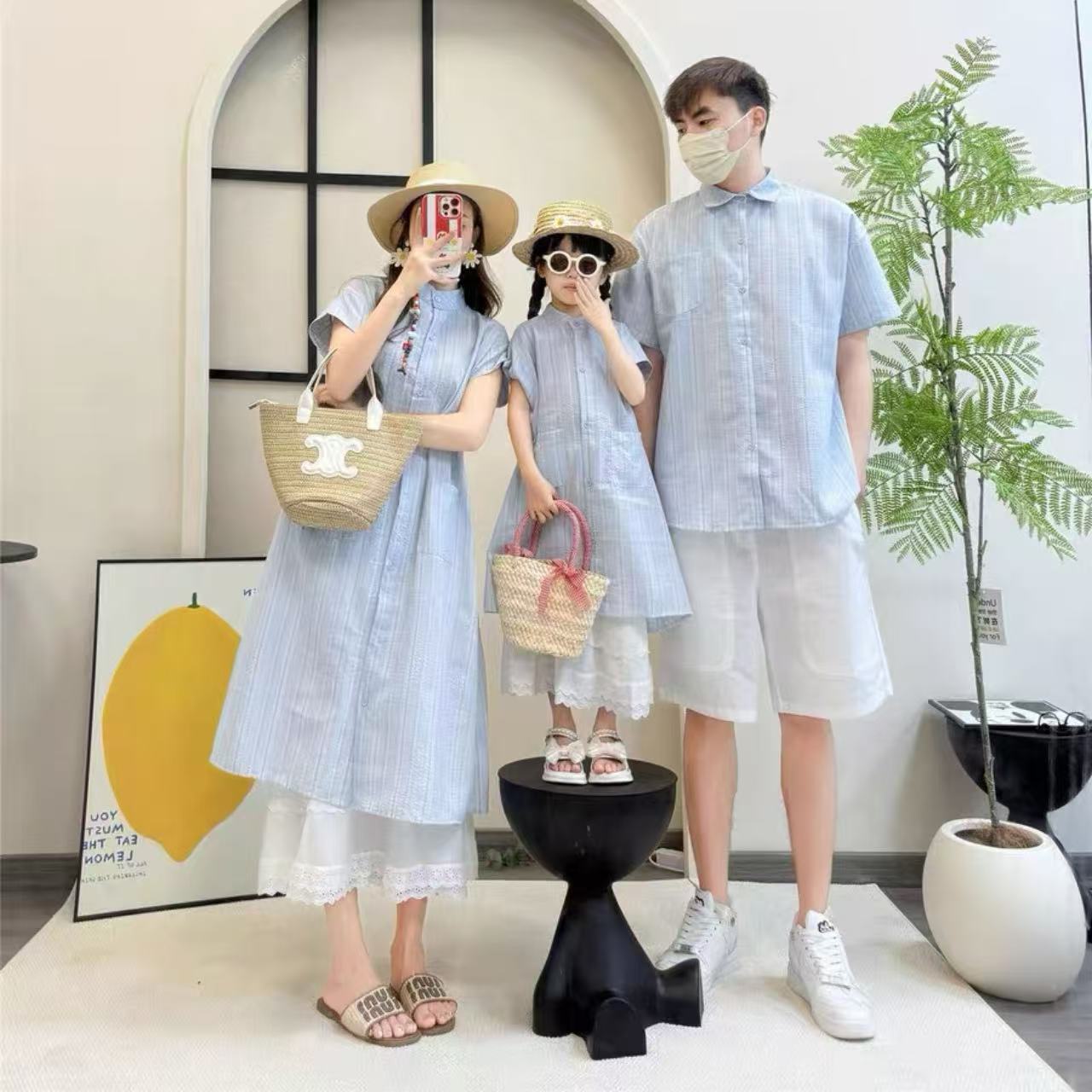 親子ペアルック 上品ストライプで揃える シャツ＆ワンピース