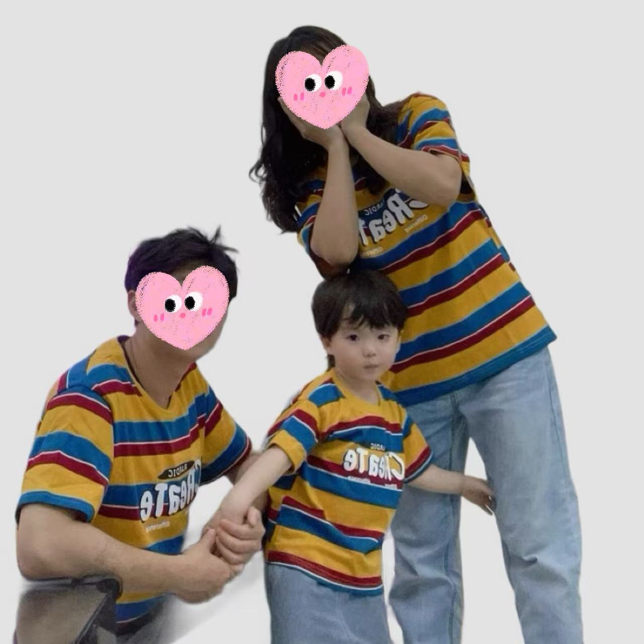 親子ペアルック ロゴ×ボーダーおしゃれ配色Tシャツ