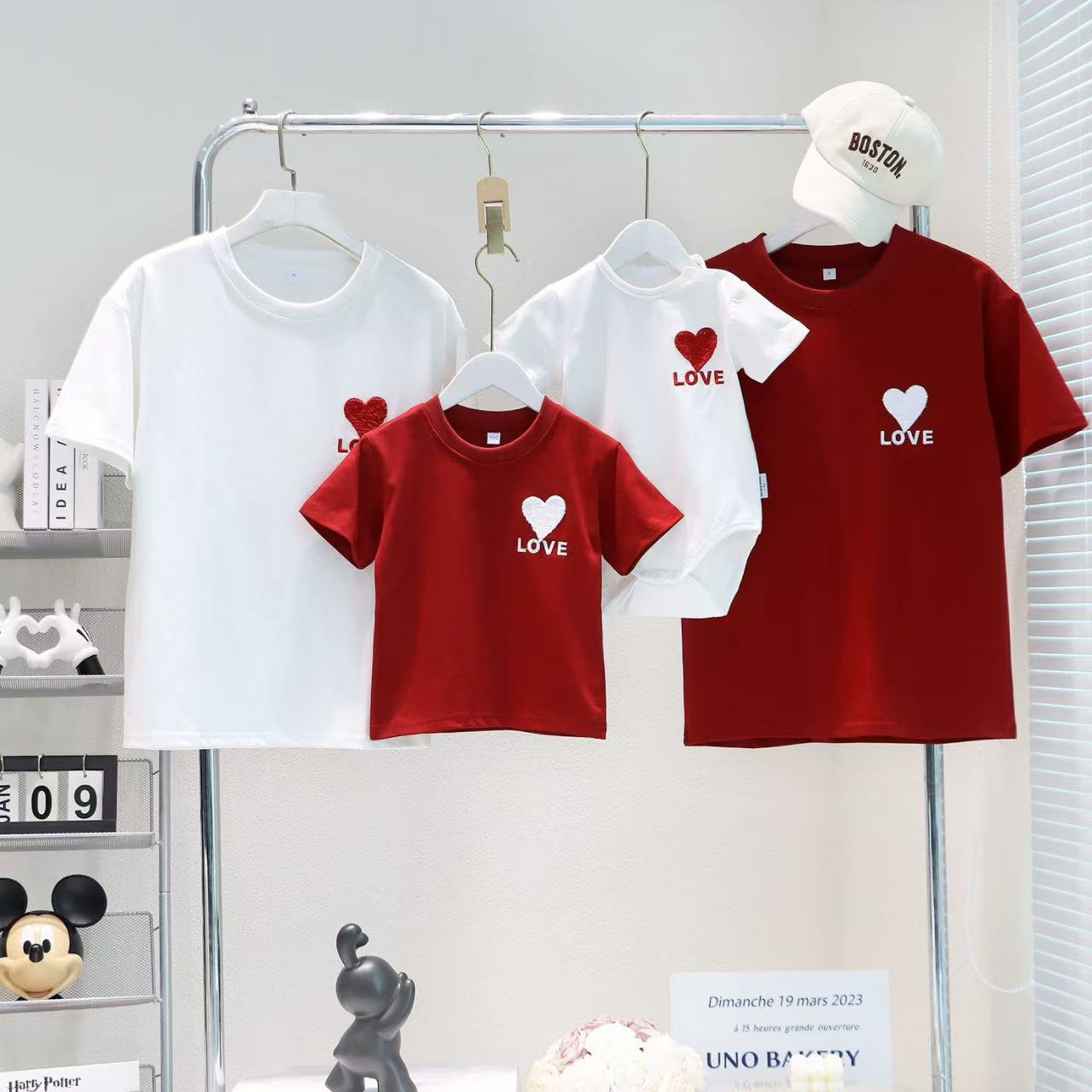 親子ペアルック ハートモチーフ リンクTシャツ＆ロンパース
