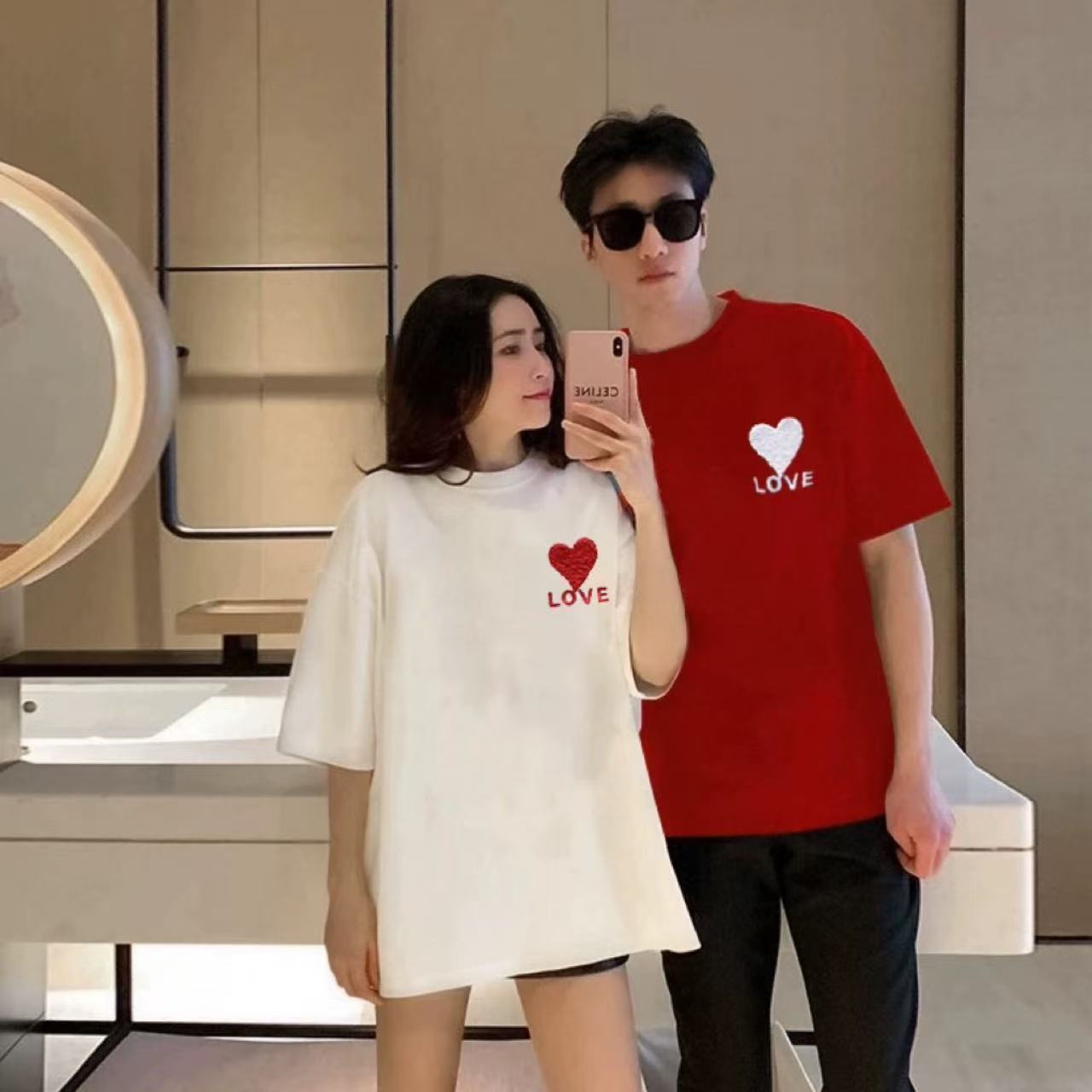 親子ペアルック ハートモチーフ リンクTシャツ＆ロンパース