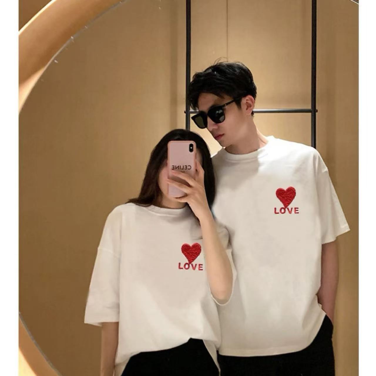 親子ペアルック ハートモチーフ リンクTシャツ＆ロンパース