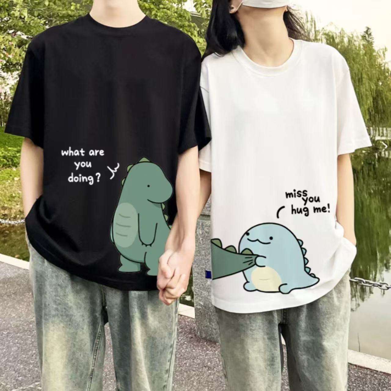 カップルペアルック 怪獣アートでつながるTシャツセット