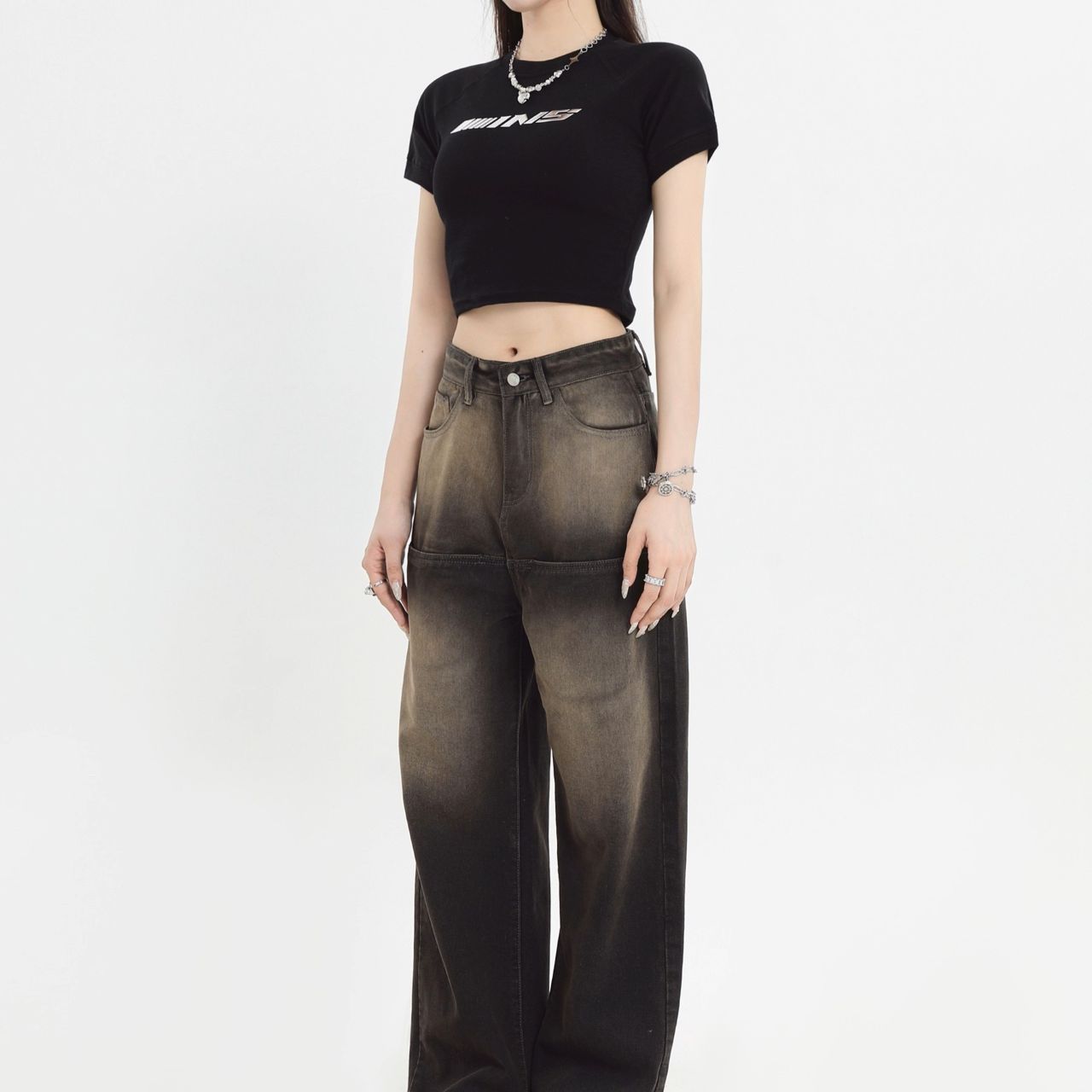 カップルペアルック【INSstudios】メタリックロゴTシャツ