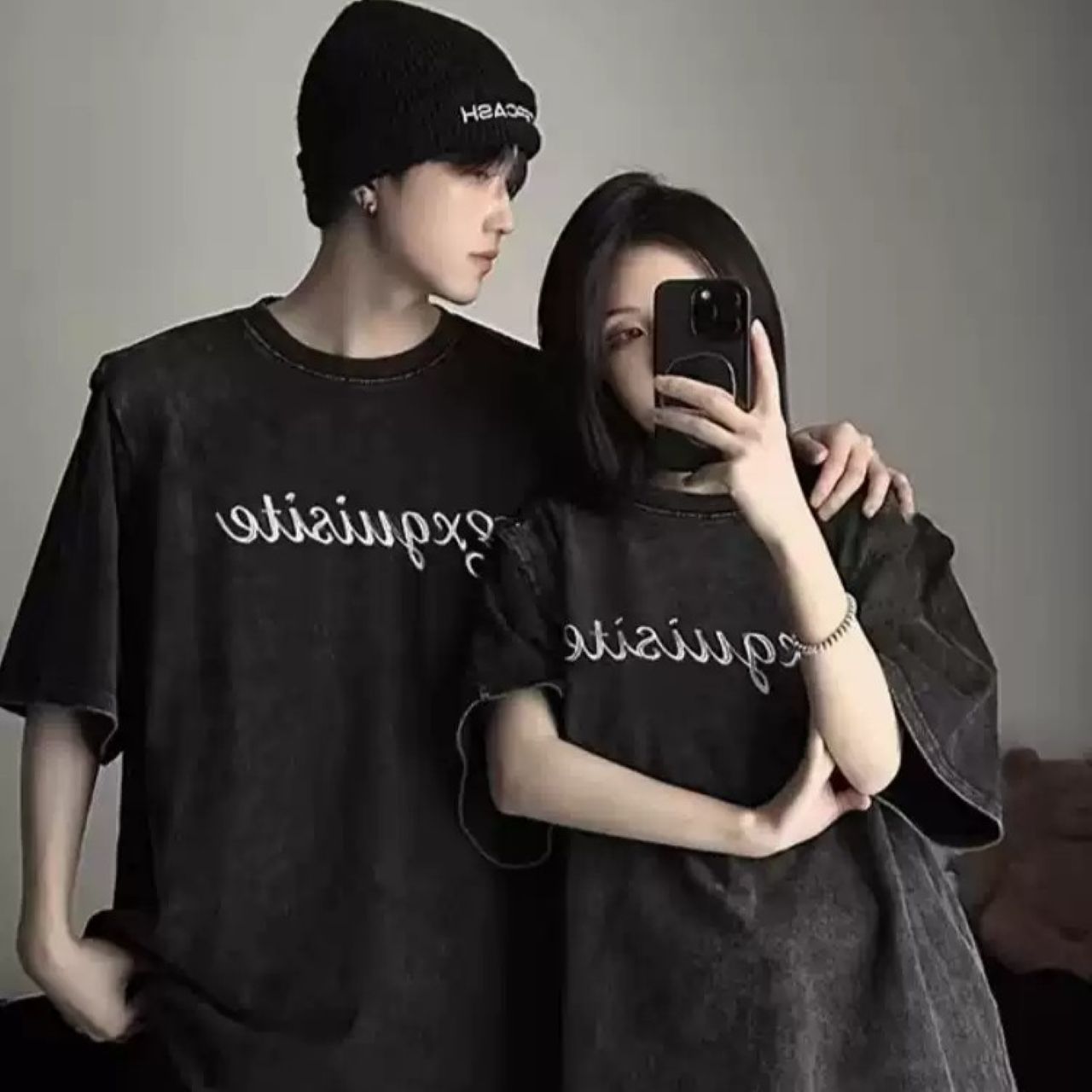 カップルペアルックウォッシュド加工 ヴィンテージ風Tシャツセット