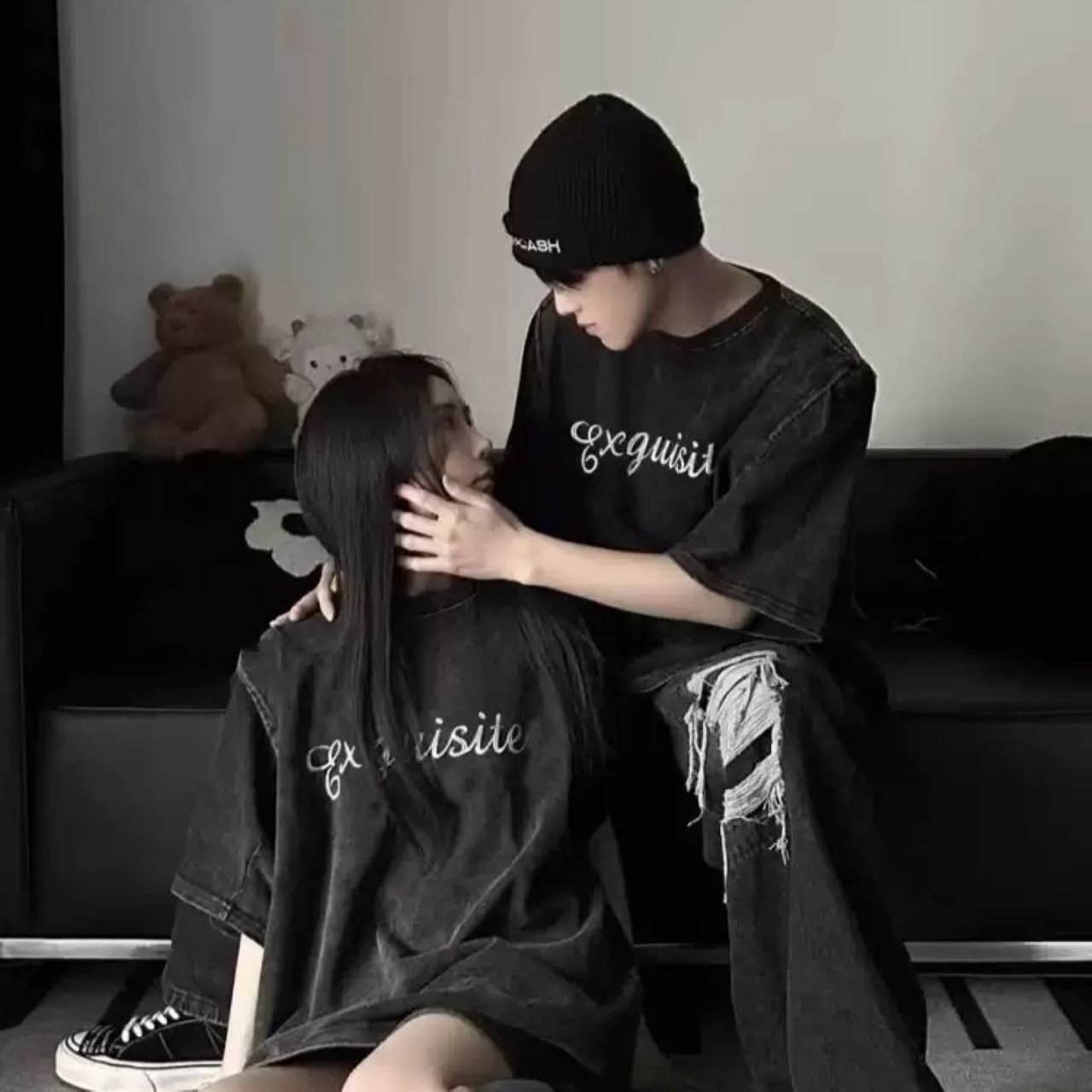 カップルペアルックウォッシュド加工 ヴィンテージ風Tシャツセット