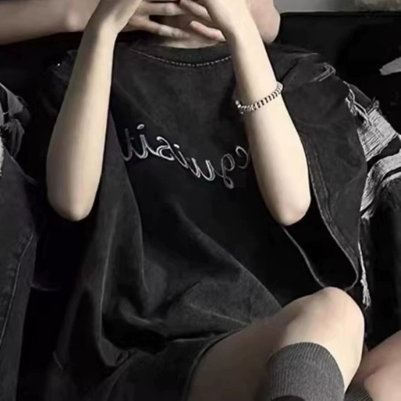 カップルペアルックウォッシュド加工 ヴィンテージ風Tシャツセット