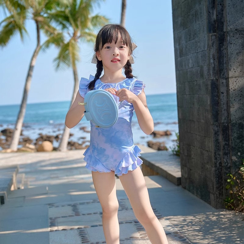 親子ペアルック 水彩ブルーフラワー水着