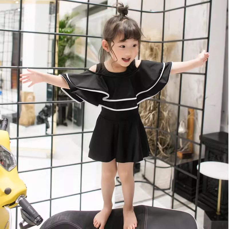 親子ペアルック オフショルダー フリル ワンピース水着