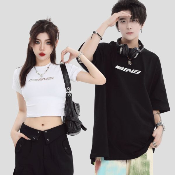 カップルペアルック【INSstudios】メタリックロゴTシャツ