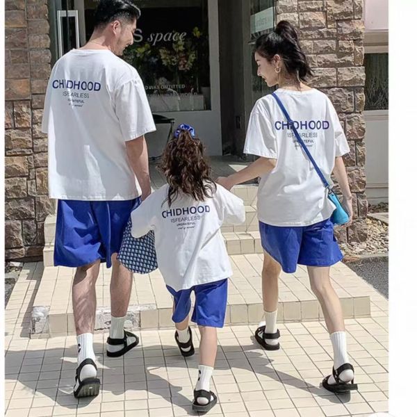 親子ペアルック CHIDHOOD プリントTシャツ＆ハーフパンツ