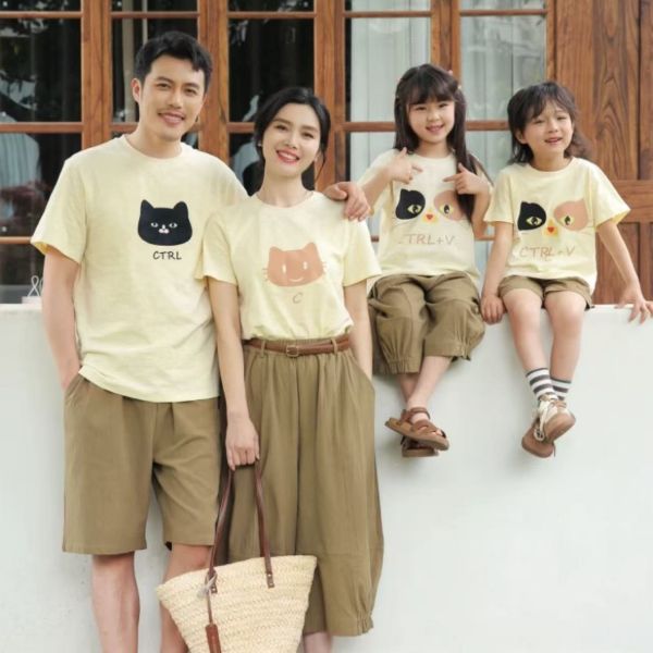 親子ペアルック のんびりネコTシャツ