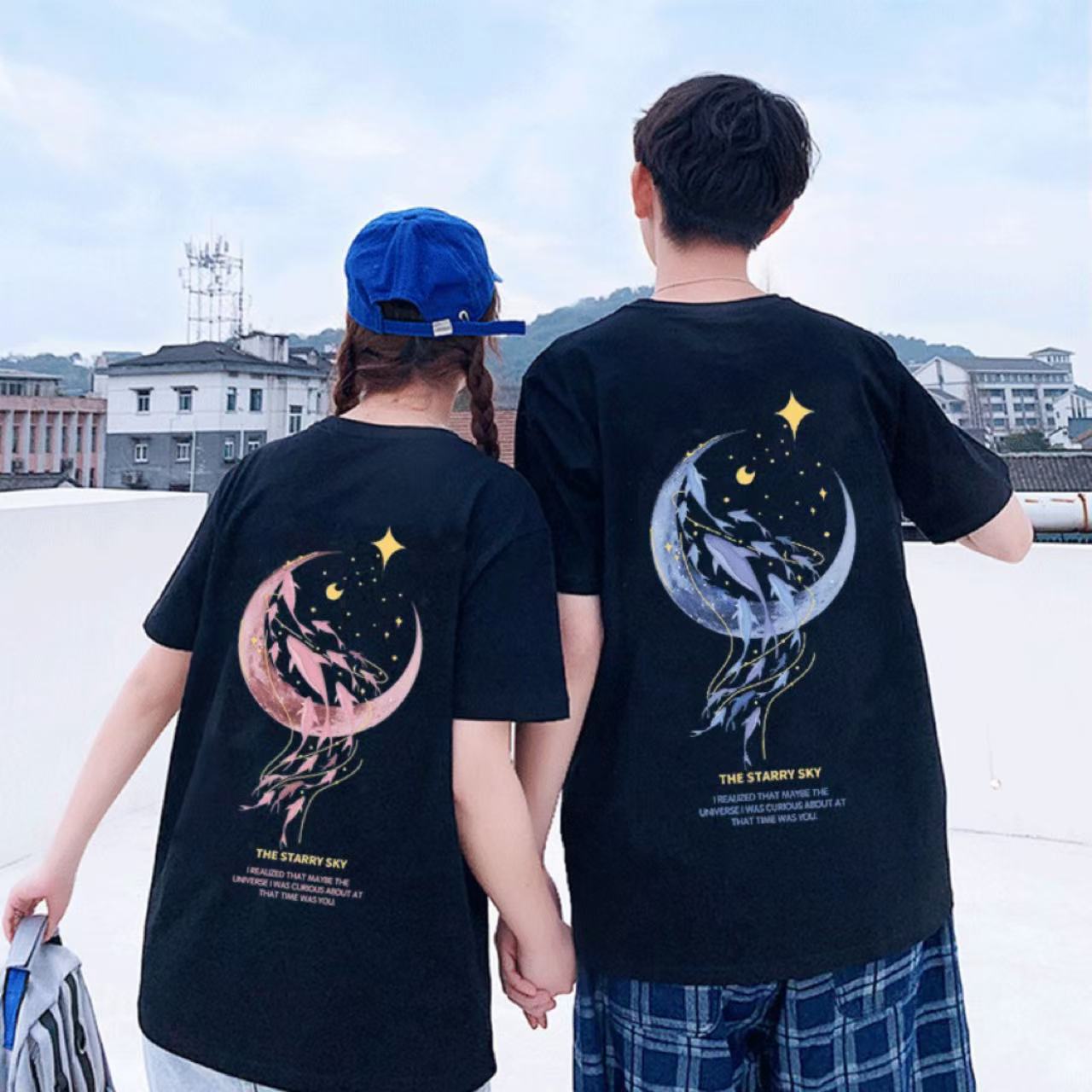 カップルペアルック 月夜にきらめく イルカTシャツ