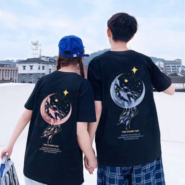 カップルペアルック 月夜にきらめく イルカTシャツ