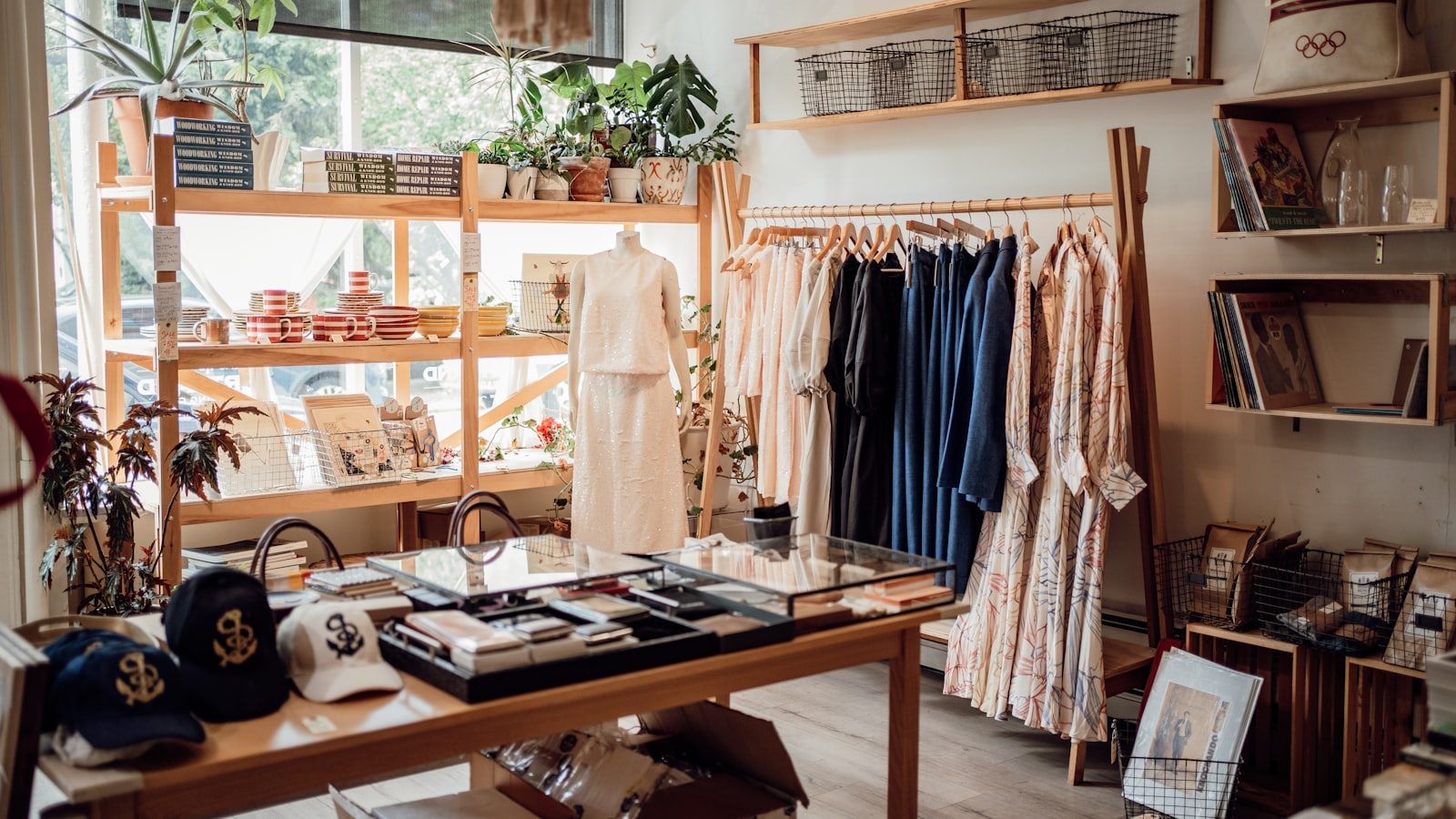 服や帽子が並ぶセレクトショップの店内
