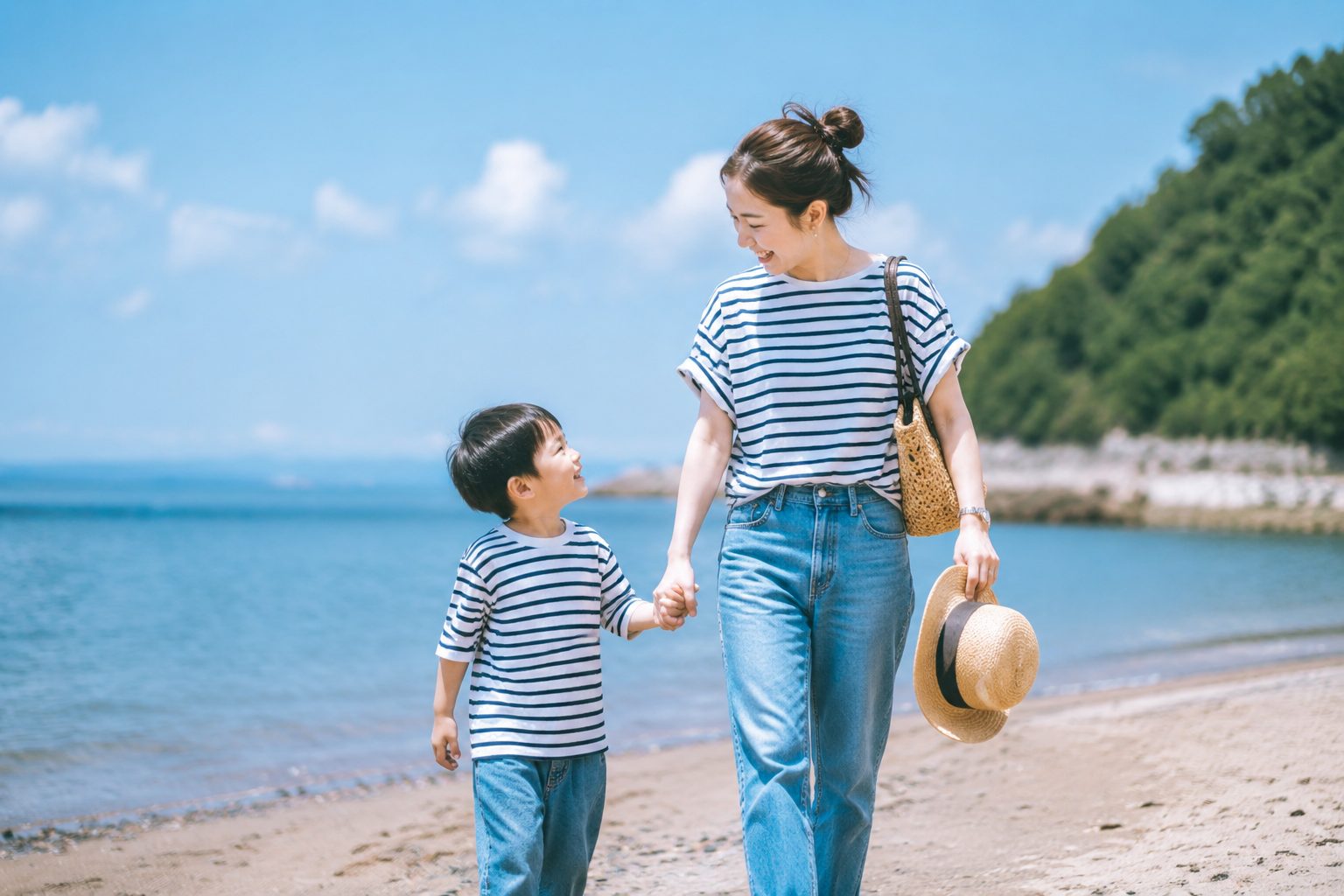 夏の親子コーデ・男の子編｜ボーダーTシャツでお揃いリンクコーデ